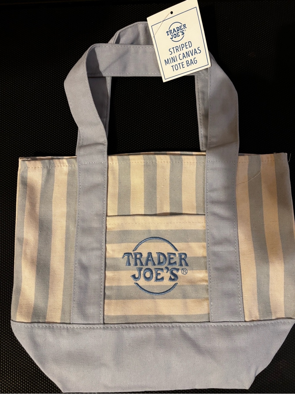 Trader Joe's Blue & Cream Striped Mini Canvas Tote Bag